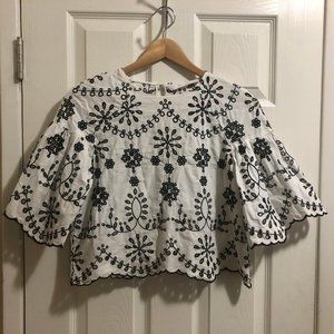 Zara - Eyelet Lace Boho Cropped Swing Top - Size M
